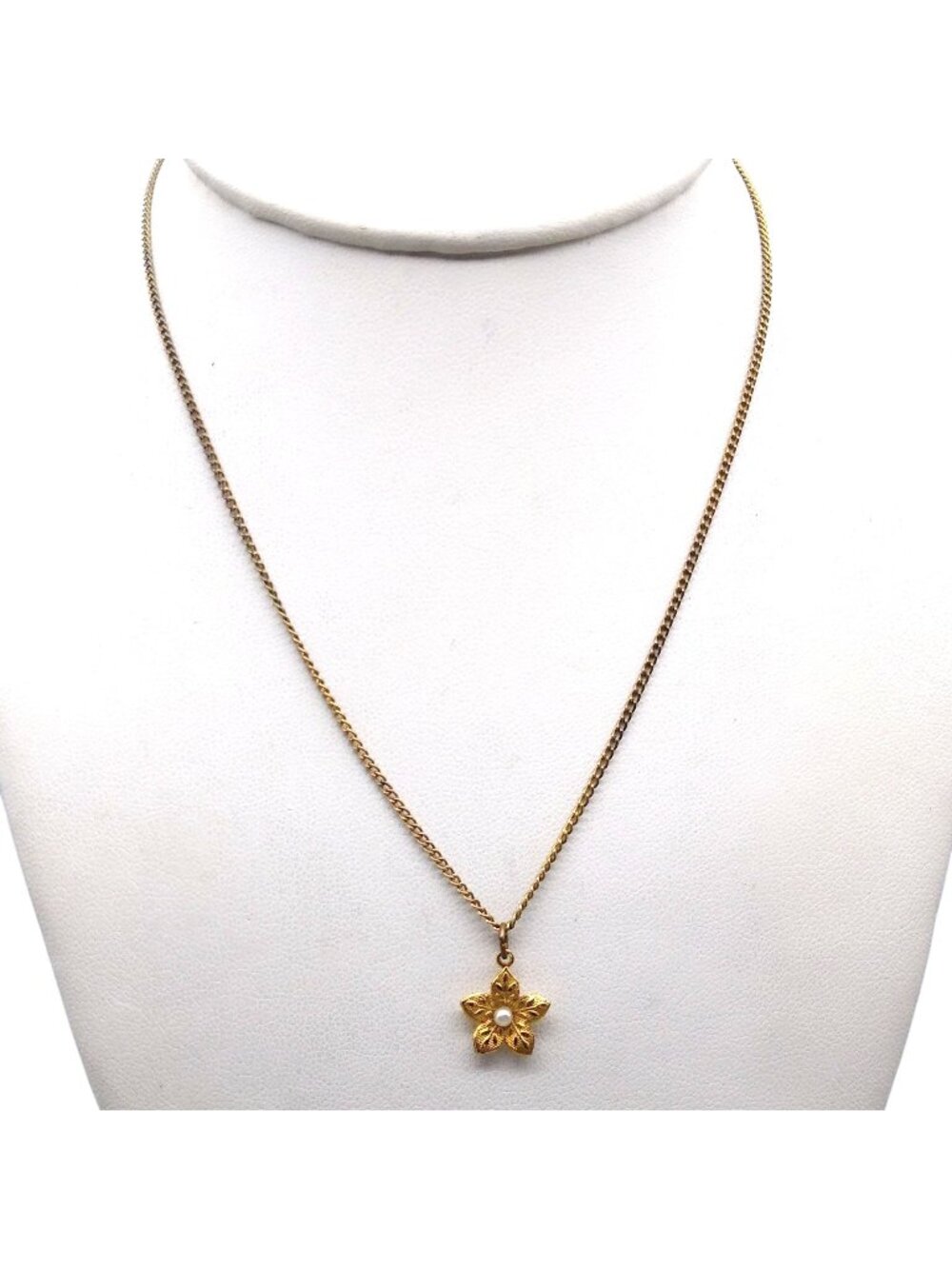 Vintage Tiny Flower Pendant Necklace, Pretty Embossed Floral with Seed Pearl